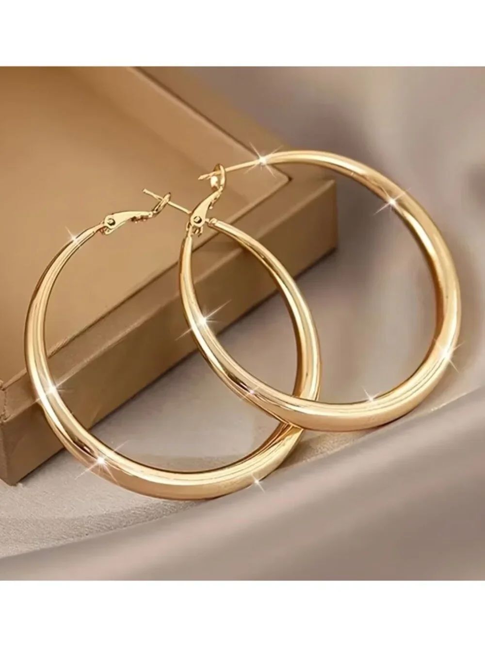 NWT KC Gold Plated 2" Large Thick Hoop Earrings Oversized Statement Lightweight